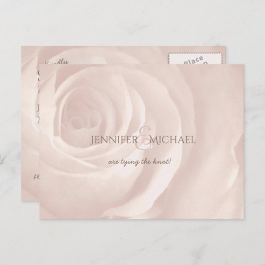 Blush roze roos elegante bruiloft save the date aankondigingskaart (Voorkant / Achterkant)