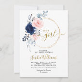 Blush Roze Roos en zeemacht Floral Wreated Baby sh Kaart (Voorkant)