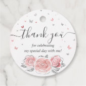 Blush Roze Roos en Zilveren Kroon Dank U Gift Bedankjes Labels (Achterkant)