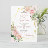 Blush roze roos florale bruiloft nodigt templat ui kaart (Staand voorkant)