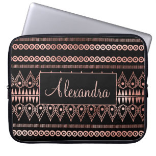 Blush roze - Roos Gold Boho Pattern Monogram Laptop Sleeve