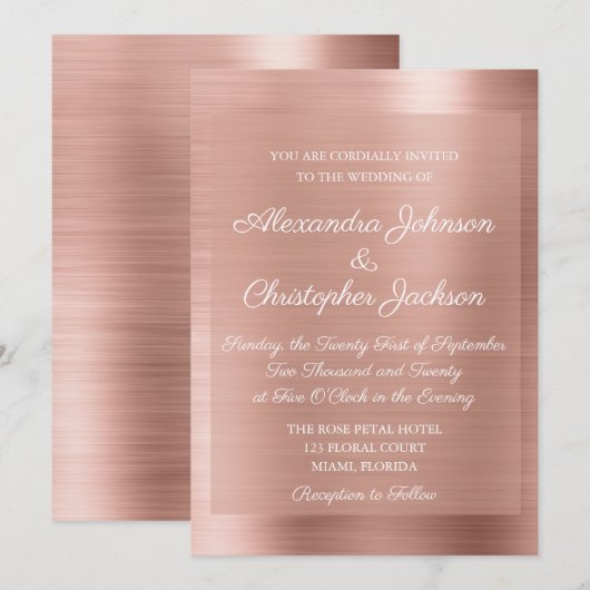 Blush roze - Roos Gold Elegant Wedding Invitation Kaart (Voorkant / Achterkant)
