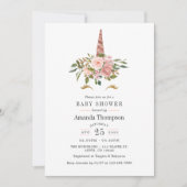 Blush Roze & Roos Gold Floral Unicorn Baby shower Kaart (Voorkant)
