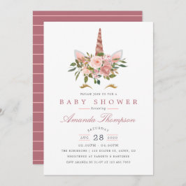 Blush Roze & Roos Gold Floral Unicorn Baby shower Kaart