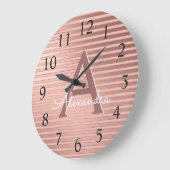 Blush Roze & Roos Gold Foil Stripe Monogram Naam Grote Klok (Hoek)