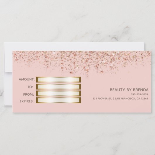 Blush Roze & Roos Gold Glitter Cadeaubon (Achterkant)
