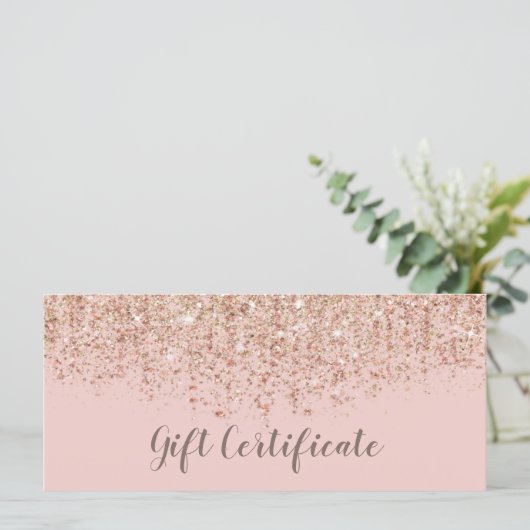 Blush Roze & Roos Gold Glitter Cadeaubon (Staand voorkant)