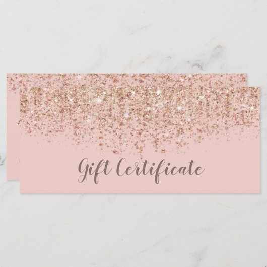 Blush Roze & Roos Gold Glitter Cadeaubon (Voorkant / Achterkant)