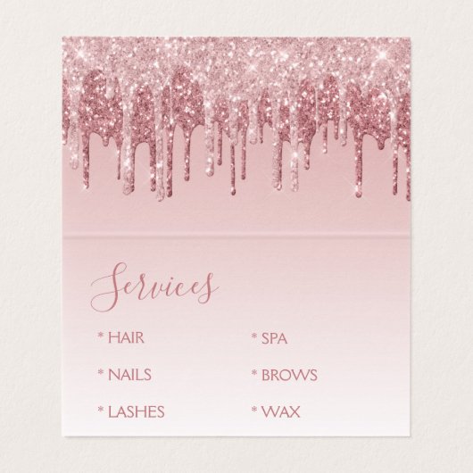 Blush roze - Roos Gold Glitter en Sparkle Visitekaartje (Binnenkant ongevouwen)