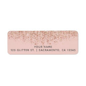 Blush roze & Roos Gold Glitter Glam Party Etiket (Voorkant)