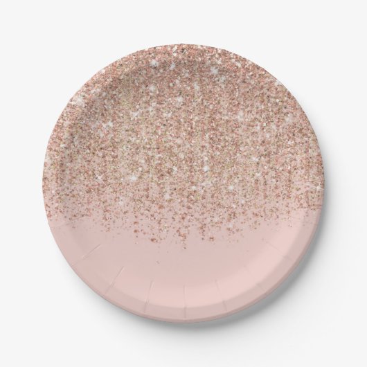 Blush roze & Roos Gold Glitter Glam Party Papieren Bordje (Voorkant)