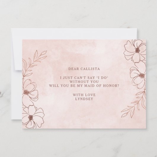 Blush Roze & Roos Gold Maid of Honor proposal Kaar (Achterkant)