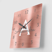 Blush roze - Roos Gold Metallic monogram naam Vierkante Klok (Hoek)