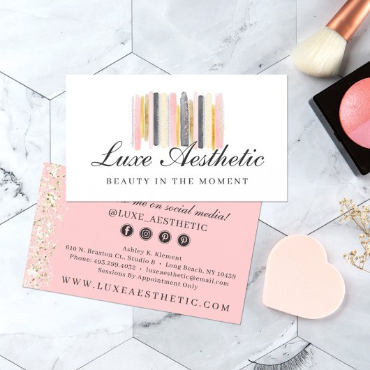 Blush roze & Roos Gold Paint Strokes Sociale media Visitekaartje