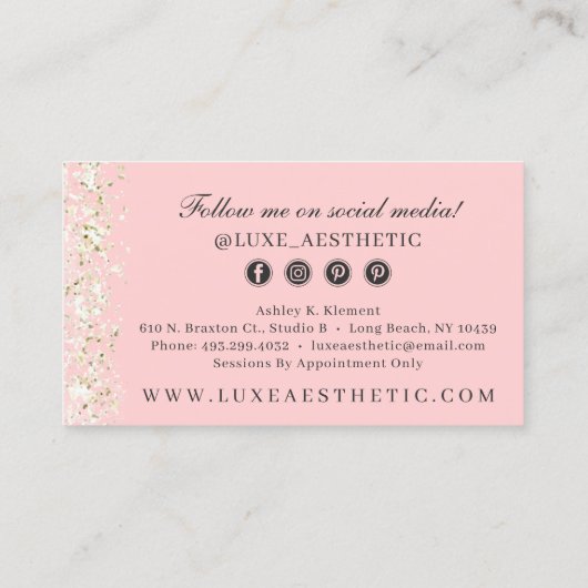 Blush roze & Roos Gold Paint Strokes Sociale media Visitekaartje (Achterkant)