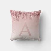 Blush roze - Roos Gold Sparkle Glitter Monogram Kussen (Voorkant)