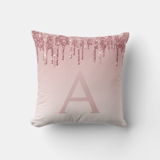 Blush roze - Roos Gold Sparkle Glitter Monogram Kussen (Voorkant)