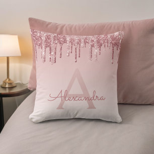 Blush roze - Roos Gold Sparkle Glitter Monogram Kussen