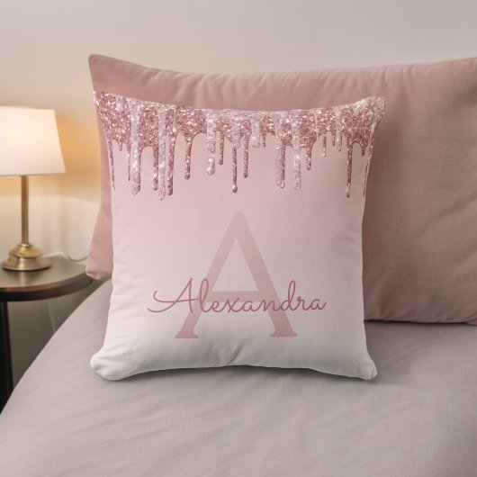 Blush roze - Roos Gold Sparkle Glitter Monogram Kussen