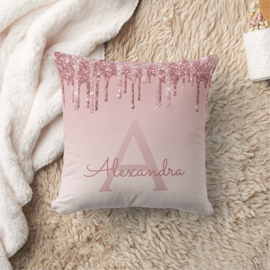 Blush roze - Roos Gold Sparkle Glitter Monogram Kussen (Deken)