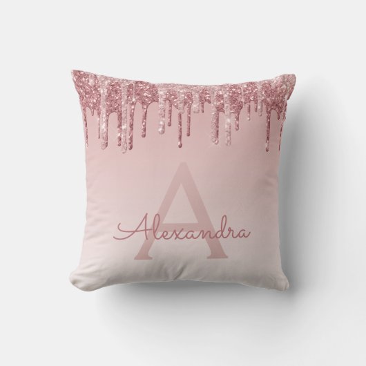 Blush roze - Roos Gold Sparkle Glitter Monogram Kussen (Voorkant)