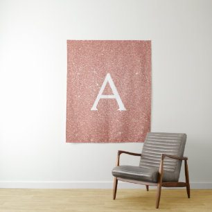 Blush roze - Roos Gold Sparkle Glitter Monogram Wandkleed