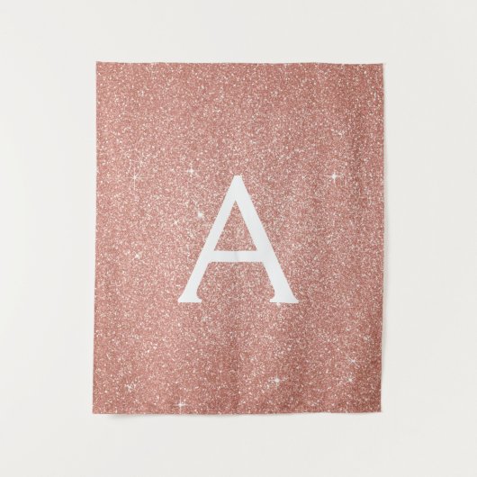 Blush roze - Roos Gold Sparkle Glitter Monogram Wandkleed (Voorkant)