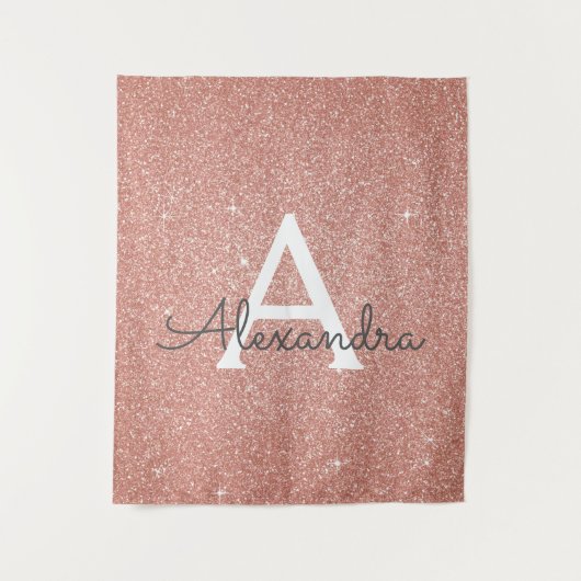 Blush roze - Roos Gold Sparkle Glitter Monogram Wandkleed (Voorkant)