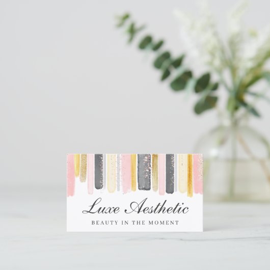 Blush Roze & Roos Gold Waterverf Sparkle Paint Visitekaartje (Staand voorkant)