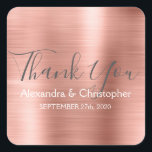 Blush roze | Roos Gold Wedding Favor Hartelijk dan Vierkante Sticker<br><div class="desc">Blush roze | Roze Rose Gold Wedding Seal Favor Dank je wel. Deze sticker kan worden aangepast om de jouw naam en de trouwdatum op te nemen en kan worden gebruikt om je trouwuitnodigingen af te sluiten of om tassen te bevoordelen. Deze roos gouden trouwzegel-sticker maakt deel uit van het...</div>