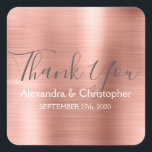 Blush roze | Roos Gold Wedding Favor Hartelijk dan Vierkante Sticker<br><div class="desc">Blush roze | Roze Rose Gold Wedding Seal Favor Dank je wel. Deze sticker kan worden aangepast om de jouw naam en de trouwdatum op te nemen en kan worden gebruikt om je trouwuitnodigingen af te sluiten of om tassen te bevoordelen. Deze roos gouden trouwzegel-sticker maakt deel uit van het...</div>