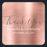 Blush roze | Roos Gold Wedding Favor Hartelijk dan Vierkante Sticker<br><div class="desc">Blush roze | Roze Rose Gold Wedding Seal Favor Dank je wel. Deze sticker kan worden aangepast om de jouw naam en de trouwdatum op te nemen en kan worden gebruikt om je trouwuitnodigingen af te sluiten of om tassen te bevoordelen. Deze roos gouden trouwzegel-sticker maakt deel uit van het...</div>