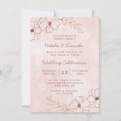 Blush Roze & Roos Goud Chique Bloemen Border Bruil Kaart (Voorkant)