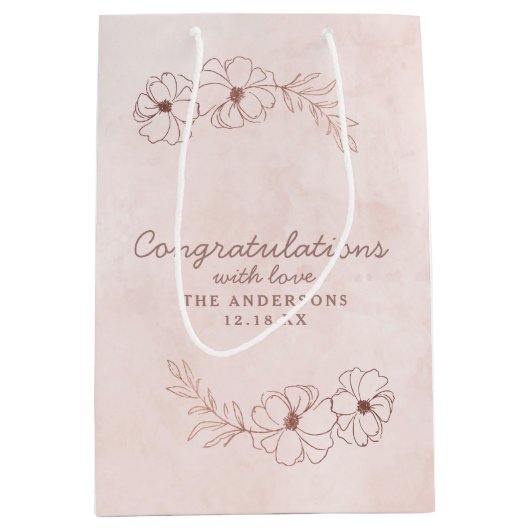 Blush Roze & Roos Goud Gefeliciteerd Bruiloft Medium Cadeauzakje (Voorkant)
