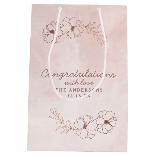 Blush Roze & Roos Goud Gefeliciteerd Bruiloft Medium Cadeauzakje (Achterkant)