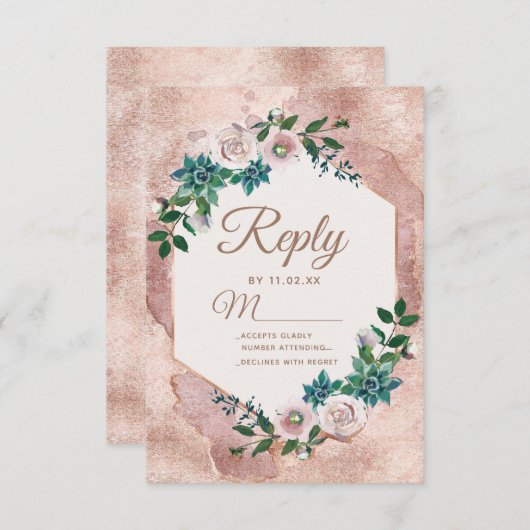 Blush roze roos goud vetplanten bruiloft RSVP (Voorkant / Achterkant)