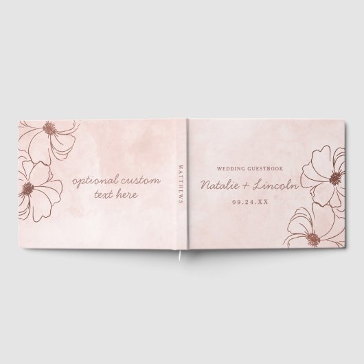 Blush Roze & Roos Gouden Folie Bloemen Border Brui Gastenboek (Volledig)