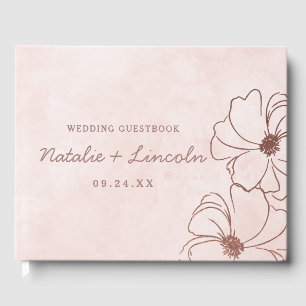 Blush Roze & Roos Gouden Folie Bloemen Border Brui Gastenboek
