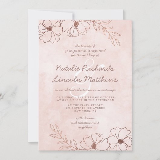 Blush Roze & Roos Gouden Folie Bloemen Border Brui Kaart (Voorkant)