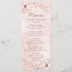 Blush Roze & Roos Gouden Folie Bloemen Border Dine Menu