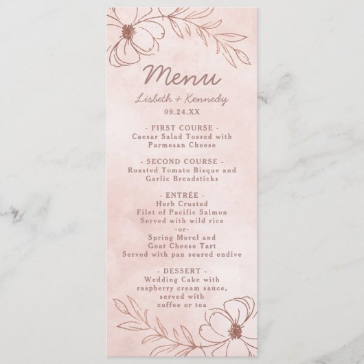 Blush Roze & Roos Gouden Folie Bloemen Border Dine Menu (Voorkant)