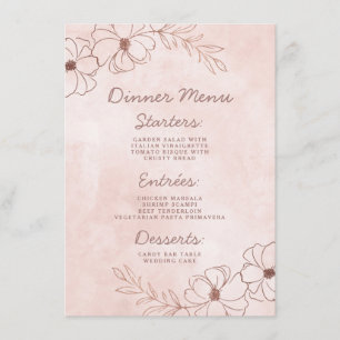 Blush Roze & Roos Gouden Folie Bloemen Border Dine Menu