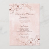 Blush Roze & Roos Gouden Folie Bloemen Border Dine Menu (Voorkant)