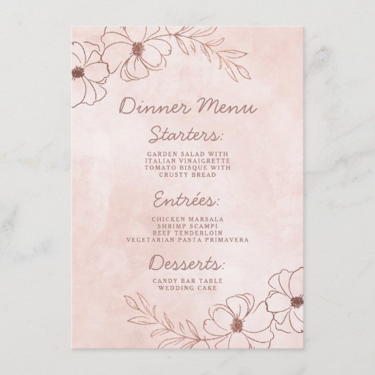 Blush Roze & Roos Gouden Folie Bloemen Border Dine Menu (Voorkant)