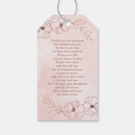 Blush Roze & Roos Gouden Folie Bruids Display Douc Cadeaulabel (Achterkant)