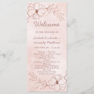 Blush Roze & Roos Gouden Folie Chique Huwelijkscer Programmakaart