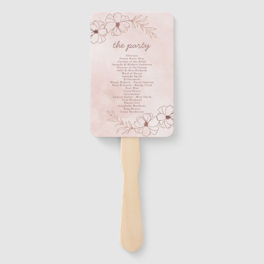 Blush Roze & Roos Gouden Huwelijksceremonie Progra Handwaaier (Achterkant)