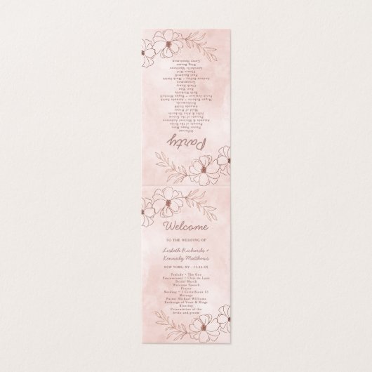 Blush Roze & Roos Gouden Huwelijksceremonie Progra Kaart (Buitenkant ongevouwen)