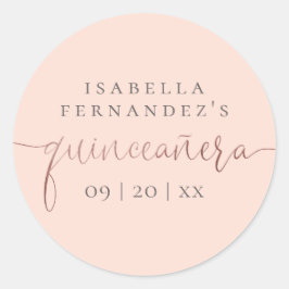 Blush Roze & Roos Gouden Kalligrafie Quinceañera Ronde Sticker