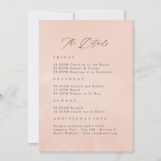 Blush Roze & Roos Gouden Rozen Bachelorette Weeken Kaart (Achterkant)